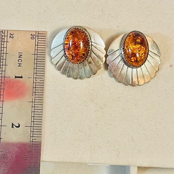 VTG Southwest Sterling Silver With Amber Earrings - Picture 2 of 6